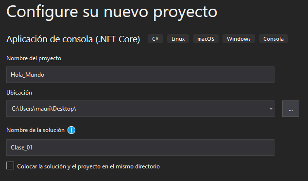 Template Consola Visual Studio